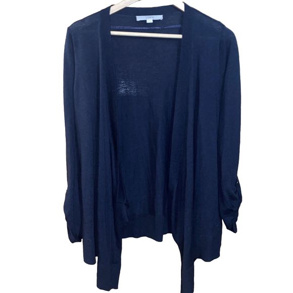 LOFT Woolblend Open Front Black Cardigan, Size Medium - Picture 2 of 8